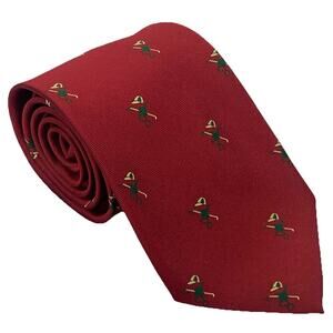 BROOKS BROTHERS Silk Tie 58-1/2"x 3-5/8" Green Polo Player Hat & Crop on Red EUC